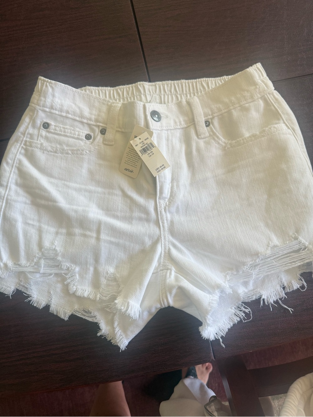 aerie White Distressed Denim Jean Shorts
